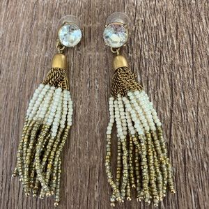 Pearl and Gold Beaded Tassle J Crew Earrings